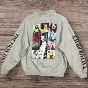 Taylor Swift Eras Tour Quarter Zip Sweatshirt Gray Pullover Broken Zipper L
